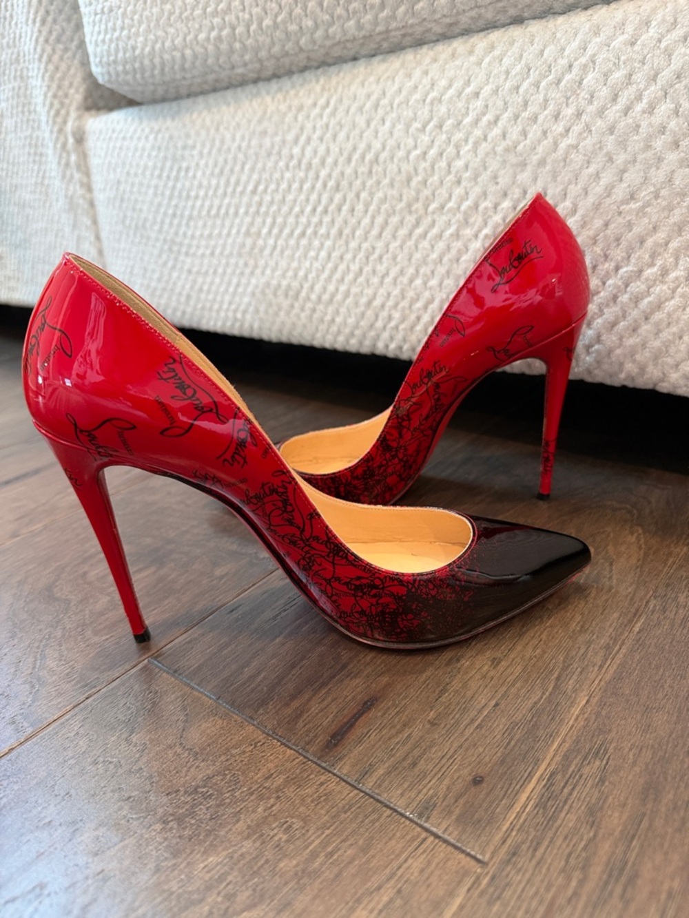 Christian Louboutin Red and Black Patent Pointed Toe Stilettos
